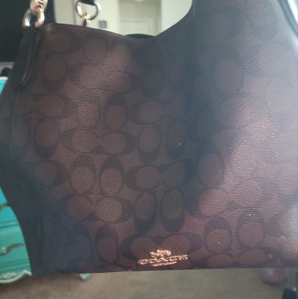 Coach Signature Jacquard Tote in Brown and Black with Gold Hardware